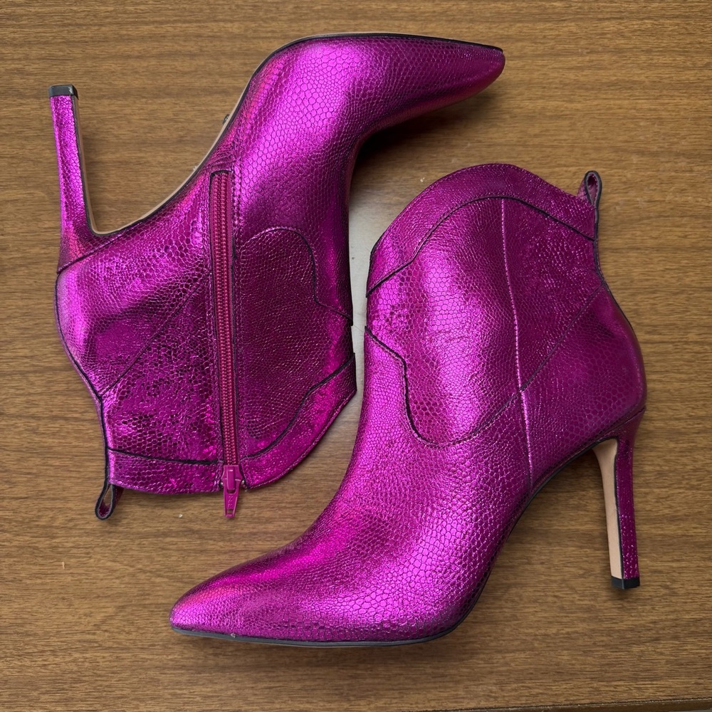 Gianni Bini Pink Metallic Ankle Boots Pointed Toe Stiletto Heels 7.5 - Picture 6 of 12